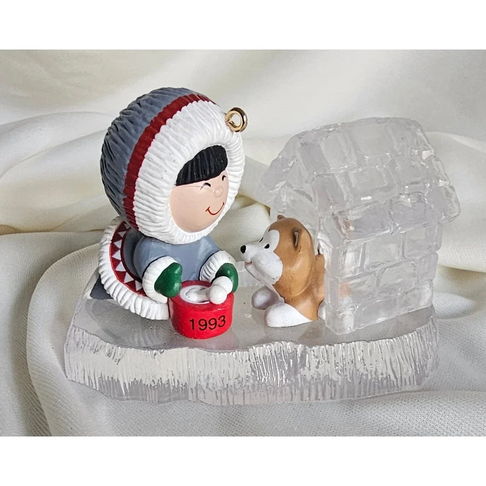 VTG Hallmark Keepsake 1993 Christmas Ornament Arctic Boy Husky Igloo Ice Base
